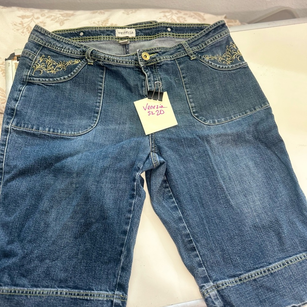 Lane Bryant Blue Denim Shorts with Gold Embroidery